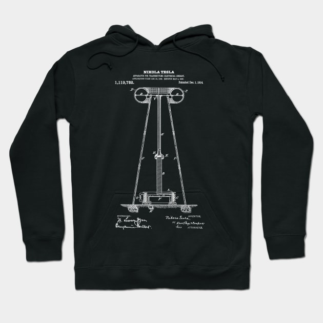 Tesla Coil Patent White Hoodie by Luve